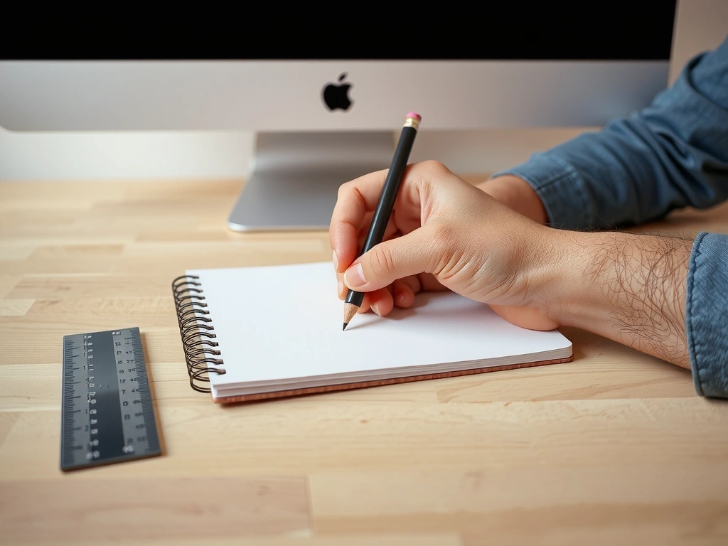 Ruce designéra s náčrty na stole